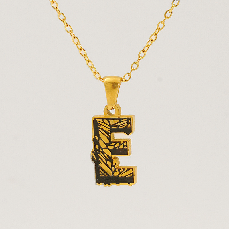 1 Piece Classic Bark Grain Unique Letter E Stainless Steel  Gold Color Unisex Pendant Necklaces h5 